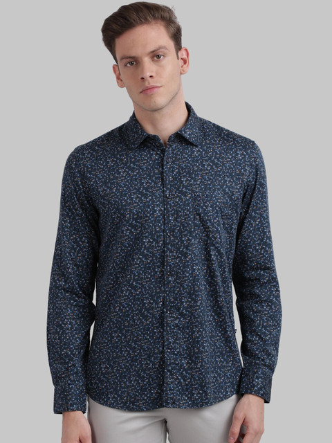 

Parx Men Navy Blue & Orange Regular Fit Printed Casual Shirt