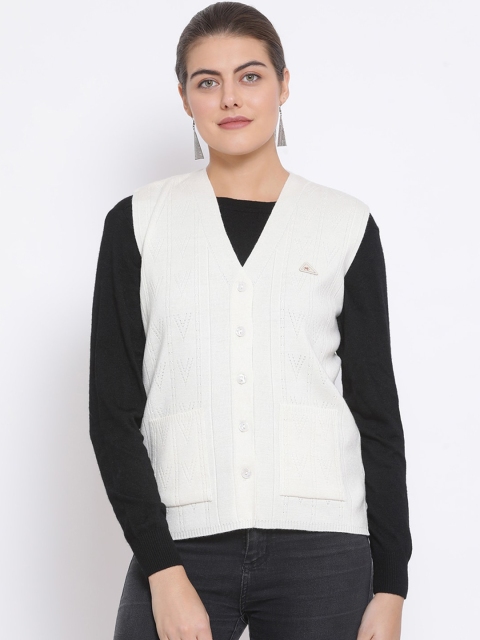 

Monte Carlo Women White Solid V-Neck Sweater