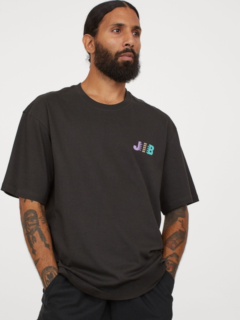 

H&M Men Black Printed Cotton T-Shirt