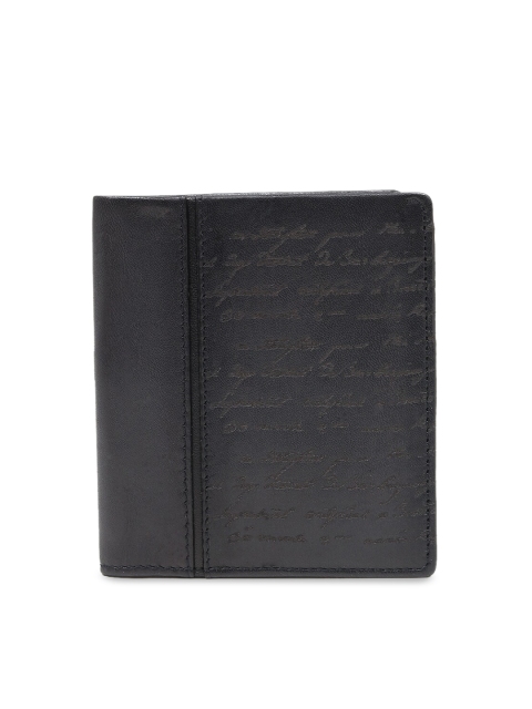 

Da Milano Men Black Textured Leather Two Fold Wallet