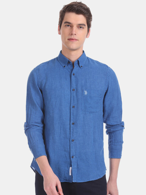 

U.S. Polo Assn. Men Blue Regular Fit Solid Casual Shirt