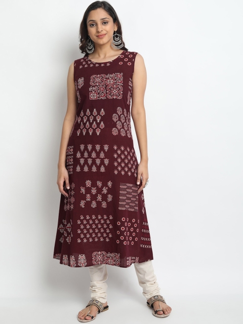 

Molcha Women Maroon Printed A-Line Kurta