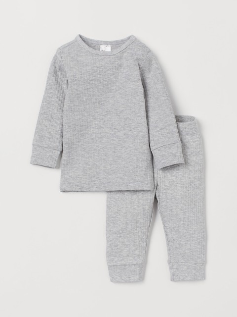 

H&M Kids Grey Solid Ribbed Cotton Set