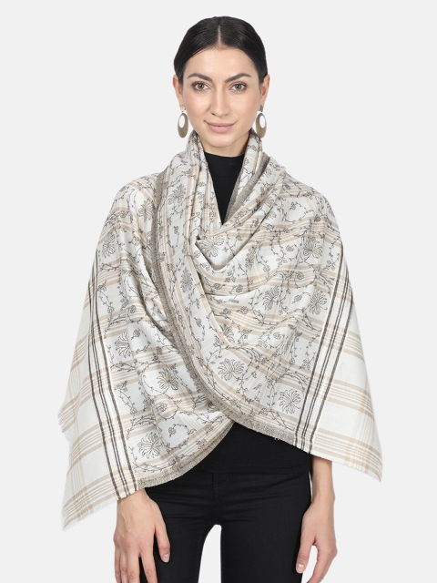 

Monte Carlo Women White & Beige Woven Design Stole