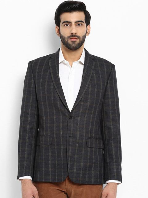

ColorPlus Men Dark Grey Checked Single-Breasted Blazer