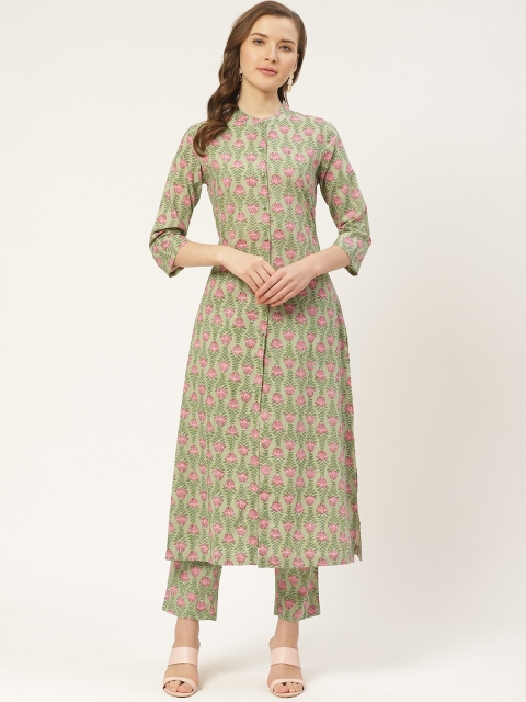 

Aayna Women Green Printed Kurta with Trousers