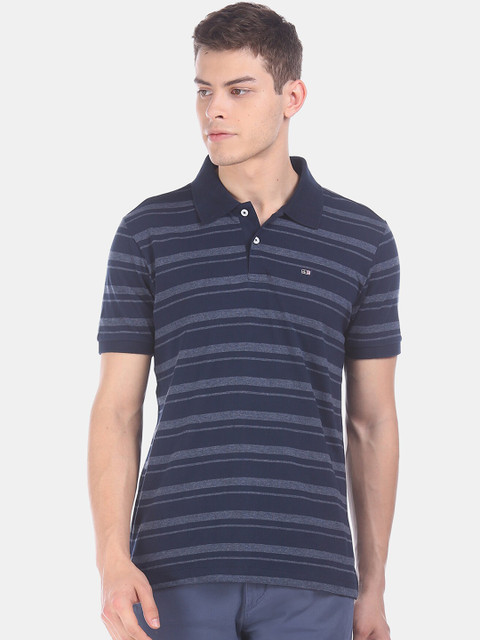 

Arrow Sport Men Blue Striped Polo Collar T-shirt