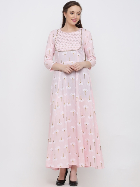 Indian Virasat Women Pink & Off-White Printed Maxi Dress