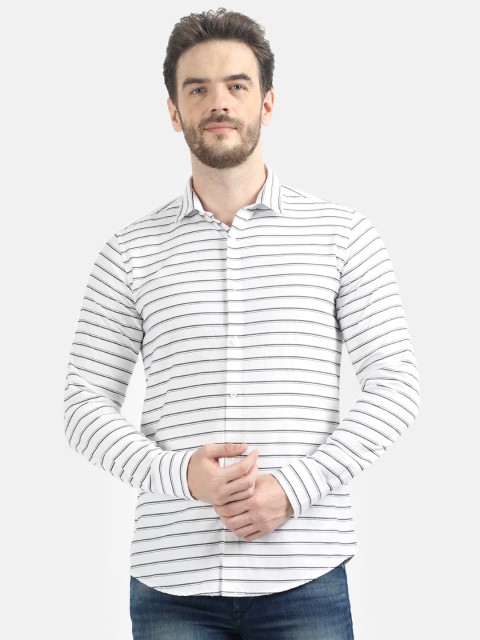 

Monte Carlo Men White & Grey Regular Fit Striped Casual Shirt