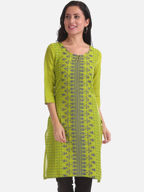 

Karigari Women Green Printed Straight Kurta