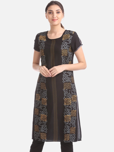 

Karigari Women Black & Blue Printed A-Line Kurta