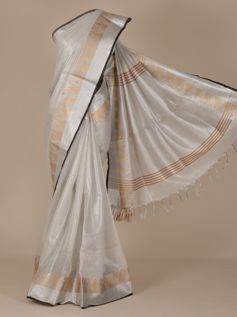 

Pothys Silver-Toned Solid Pure Linen Saree