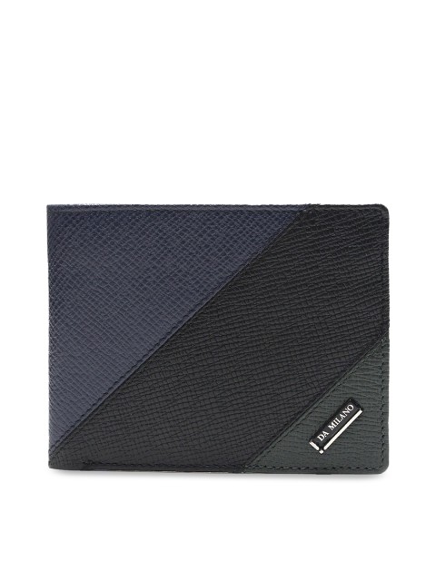 

Da Milano Men Navy Blue & Black Colourblocked Two-Fold Leather Wallet