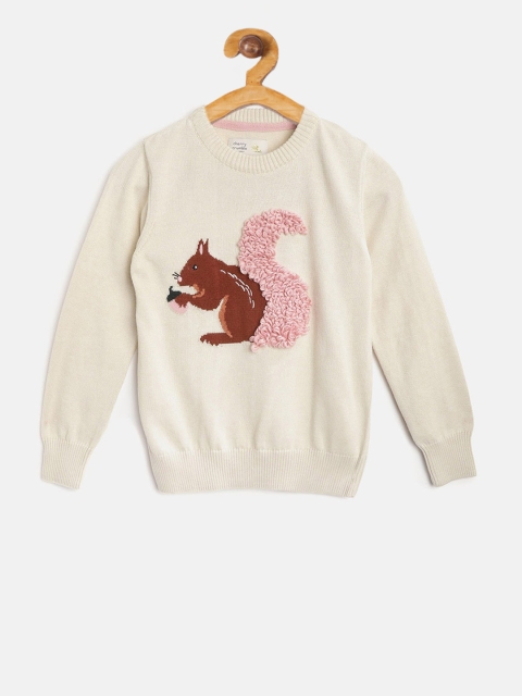 

Cherry Crumble Boys Cream-Coloured & Brown Embroidered Pullover Sweater
