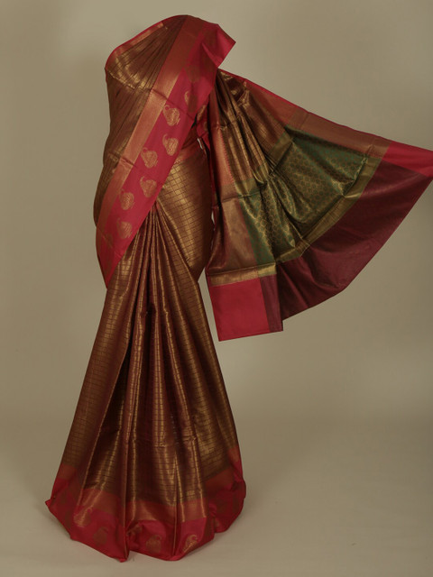 

Pothys Magenta & Gold-Toned Jute Silk Woven Design Saree