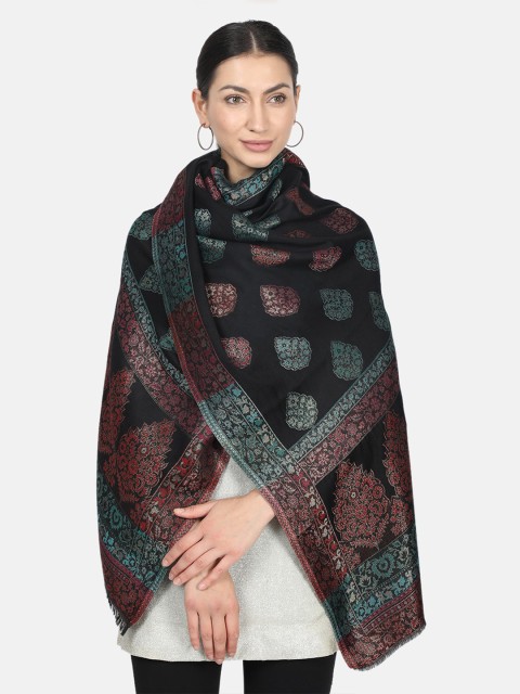 

Monte Carlo Women Black & Green Woven Design Stole