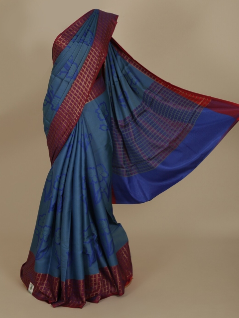 

Pothys Navy Blue Printed Jute Silk Saree