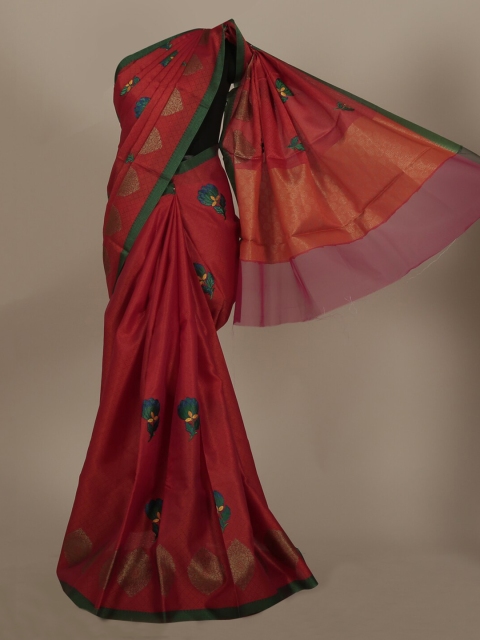 

Pothys Orange & Green Jute Silk Woven Design Saree