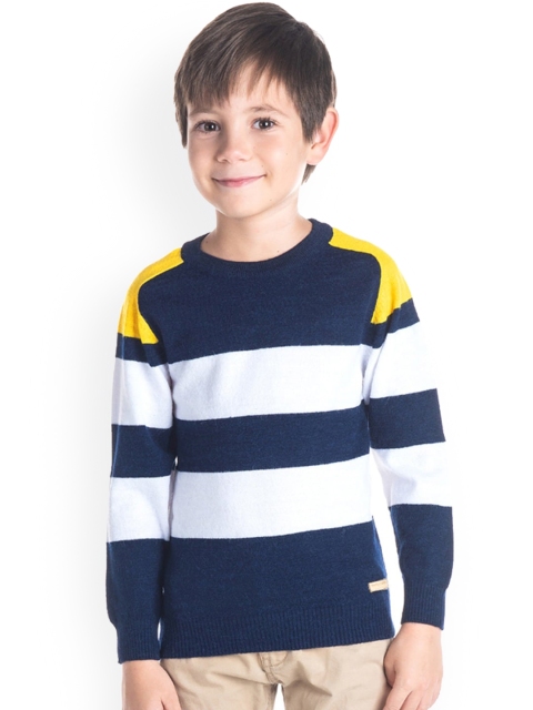 

Cherry Crumble Boys Navy Blue & White Colourblocked Pullover