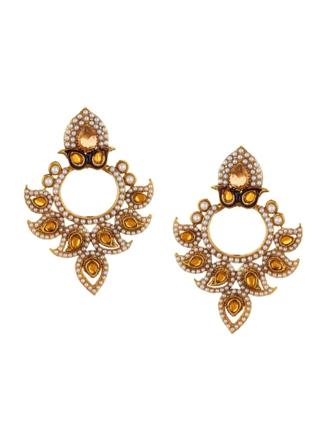 

OOMPH Gold-Plated & White Paisley Shaped Drop Earrings