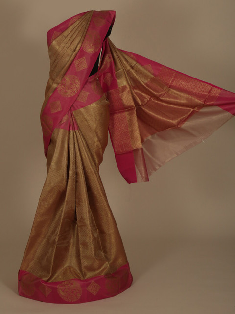 

Pothys Gold-Toned & Pink Jute Silk Woven Design Saree