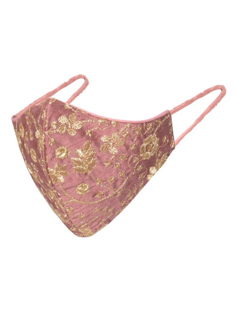 

INDYA Women Pink & Gold-Cloured Embellished 2-Ply Reusable Cloth Mask