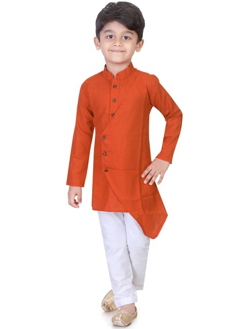 

Kidotsav Boys Orange & White Solid Kurta with Pyjamas