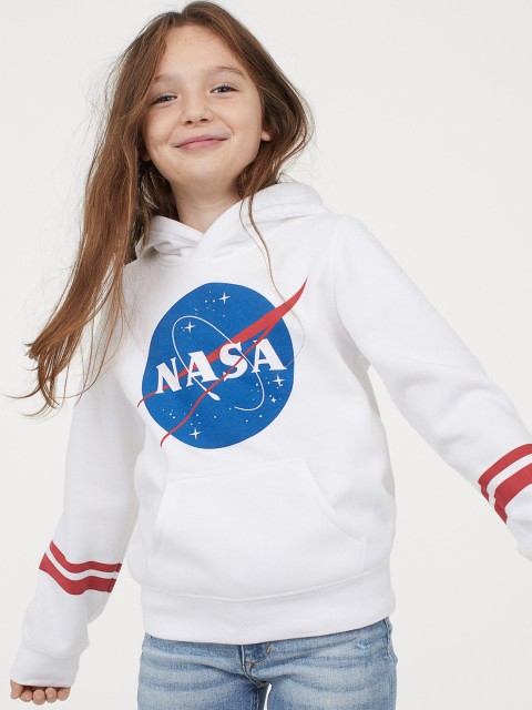

H&M Girls White & Blue Printed Hoodie