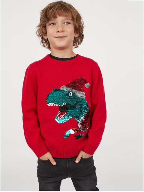 

H&M Boys Red & Green Sequin-Motif Jumper
