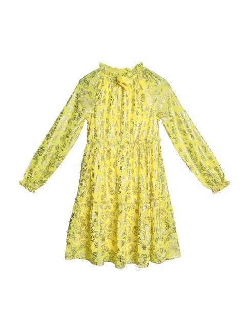

Ishin DESIGNER STUDIO Girls Yellow Printed A-Line Dress