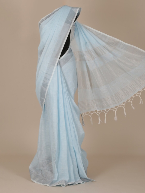

Pothys Blue Solid Pure Linen Saree