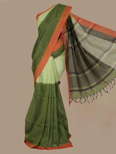 

Pothys Green & Orange Pure Linen Colourblocked Saree
