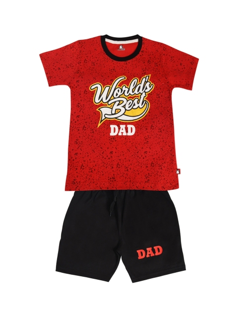 

CRAZYPENGUIN Boys Red & Black Printed T-Shirt With Shorts