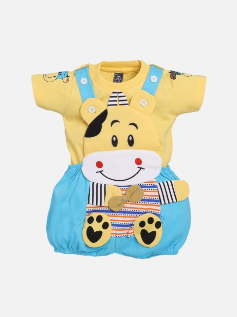 

Jaybee Boys Blue & Yellow Appliqued Cotton Romper with T-shirt