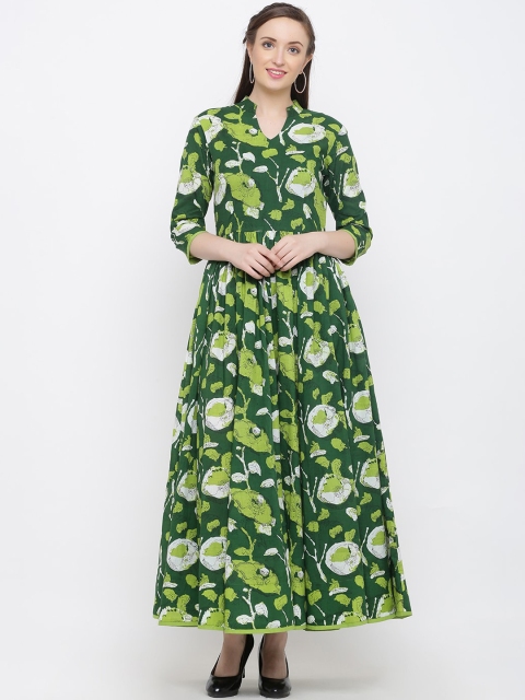 

Indian Virasat Women Green & Off-White Printed Maxi Dress