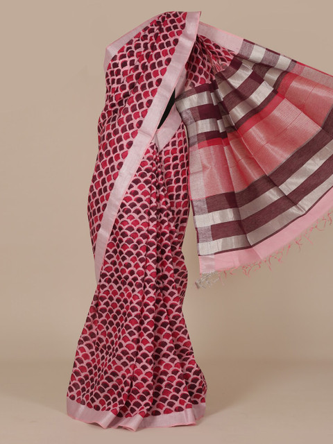 

Pothys Pink & Maroon Pure Linen Printed Saree
