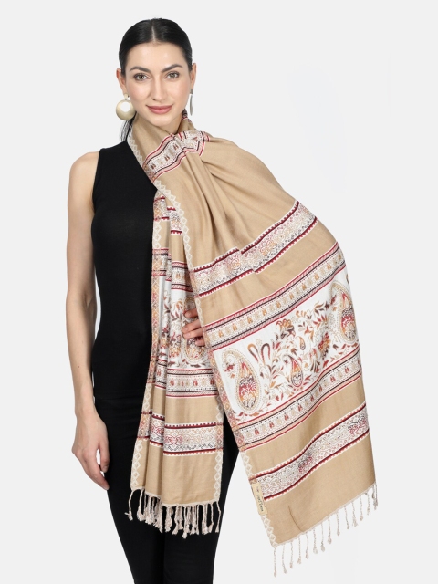 

Monte Carlo Women Beige & White Woven Design Stole