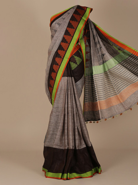 

Pothys Grey & Black Pure Linen Woven Design Saree
