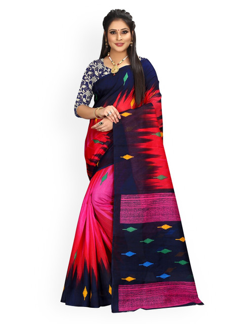 

KALINI Pink & Navy Blue Art Silk Printed Mysore Silk Saree
