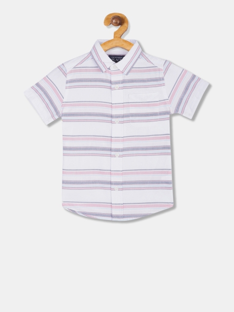The Childrens Place Boys White & Blue Regular Fit Striped Casual Shirt