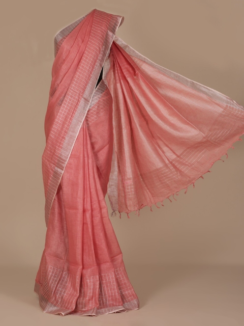 

Pothys Peach-Coloured Solid Pure Linen Saree