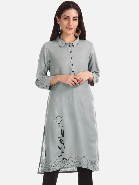 

Karigari Women Grey Printed A-Line Kurta