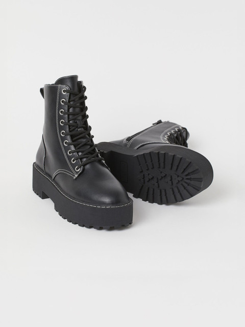 

H&M Women Black Solid Platform Boots