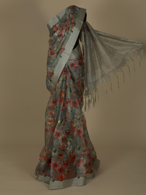 

Pothys Grey Printed Cotton Blend Saree