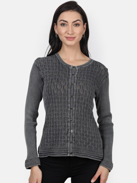 

Monte Carlo Women Charcoal Grey Self-Design Cardigan