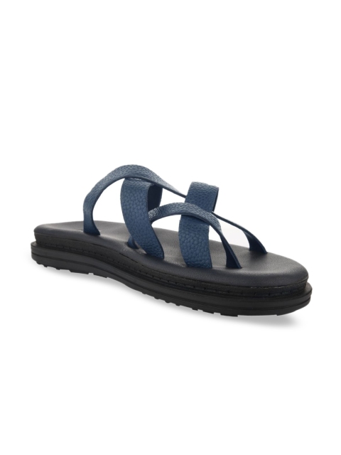 

SKO Men Navy Blue & Black Textured Leather Comfort Sandals