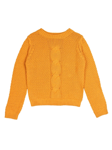 

Lil Lollipop Girls Mustard Yellow Self-Design Pullover Sweater