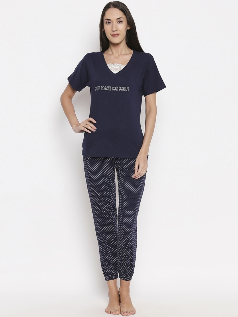 

XIN Women Navy Blue & Black Printed Night Suit