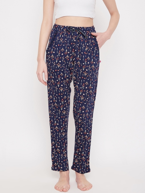 

C9 AIRWEAR Women Navy Blue & Orange Floral Printed Pure Cotton Lounge Pants