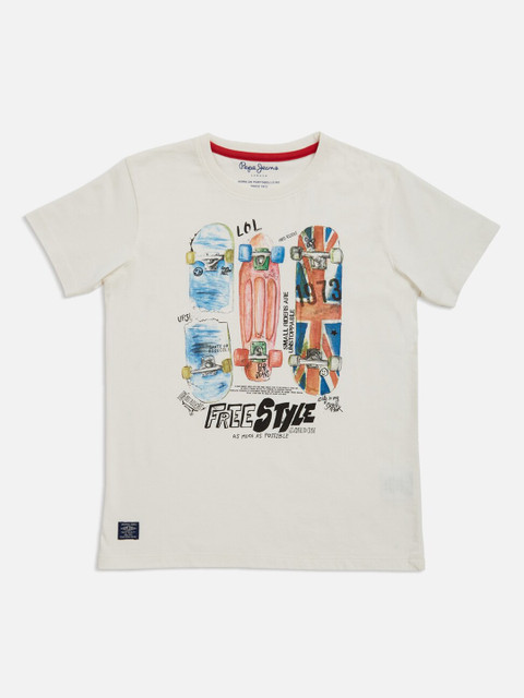 

Pepe Jeans Boys White Printed Round Neck T-shirt